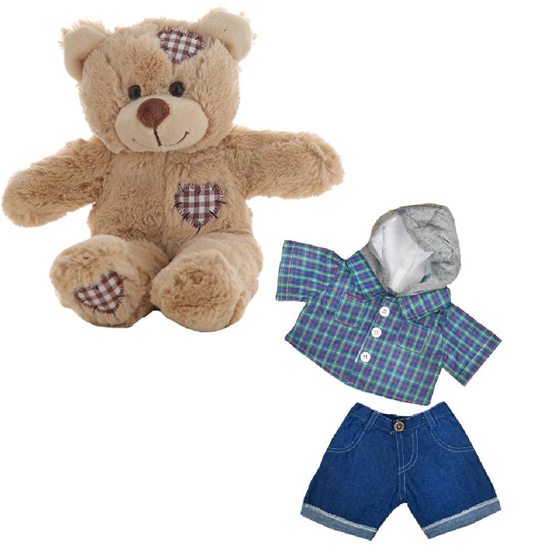 Brown Bear Plush 8 Inch with Skater Hoodie & Denim Pants 16 Inch