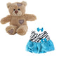 Brown Bear Plush 8 Inch with Turquoise Zebra Dress & Bow 16 Inch