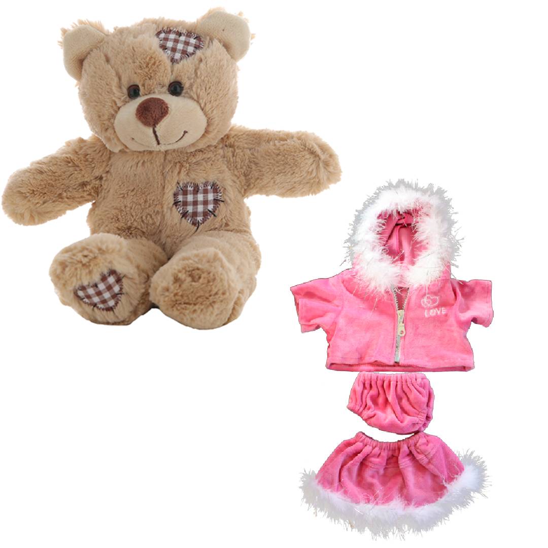 Brown Bear Plush 8 Inch with Pink Love Outfit 16 Inch