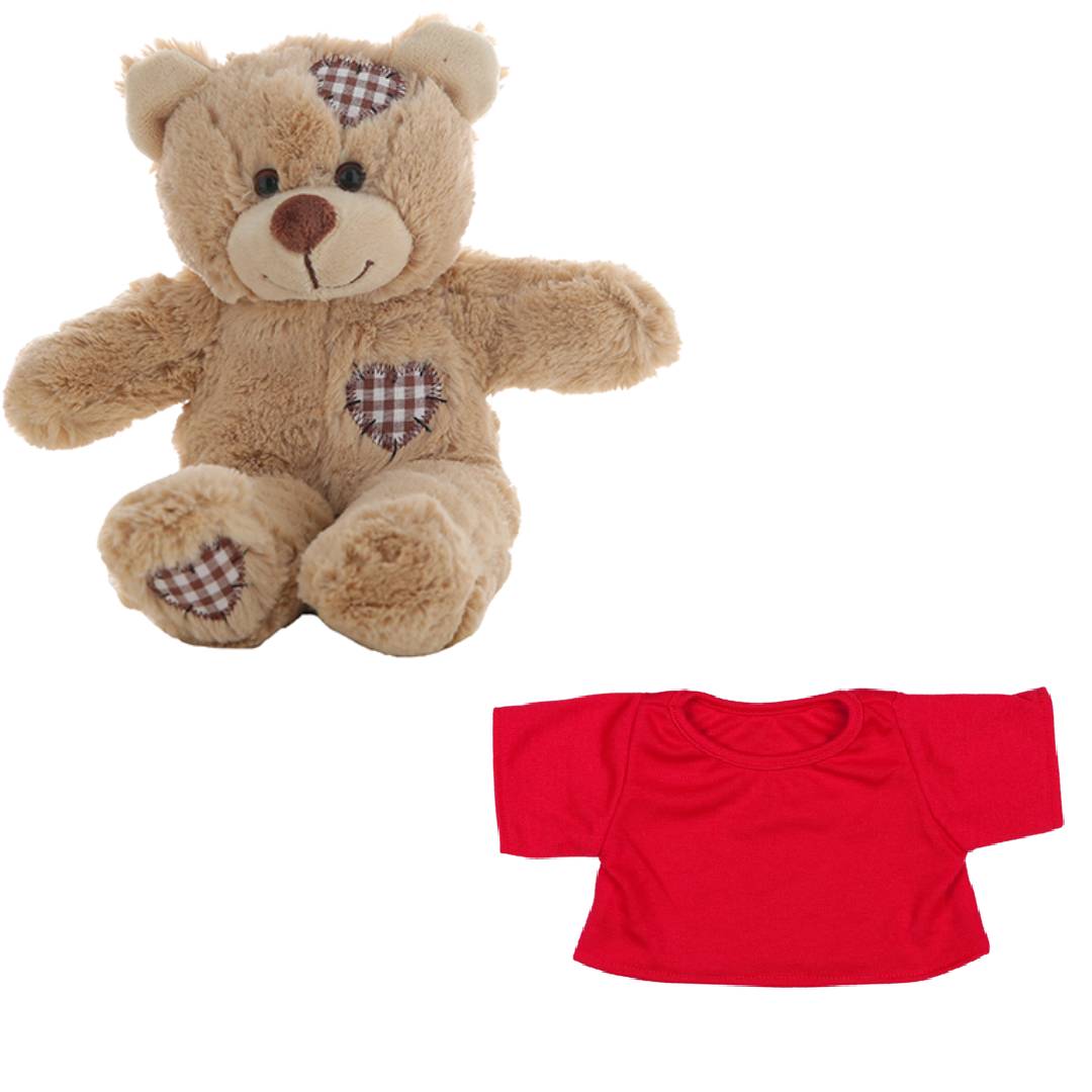 Brown Bear Plush 8 Inch with Red T-Shirt 16 Inch