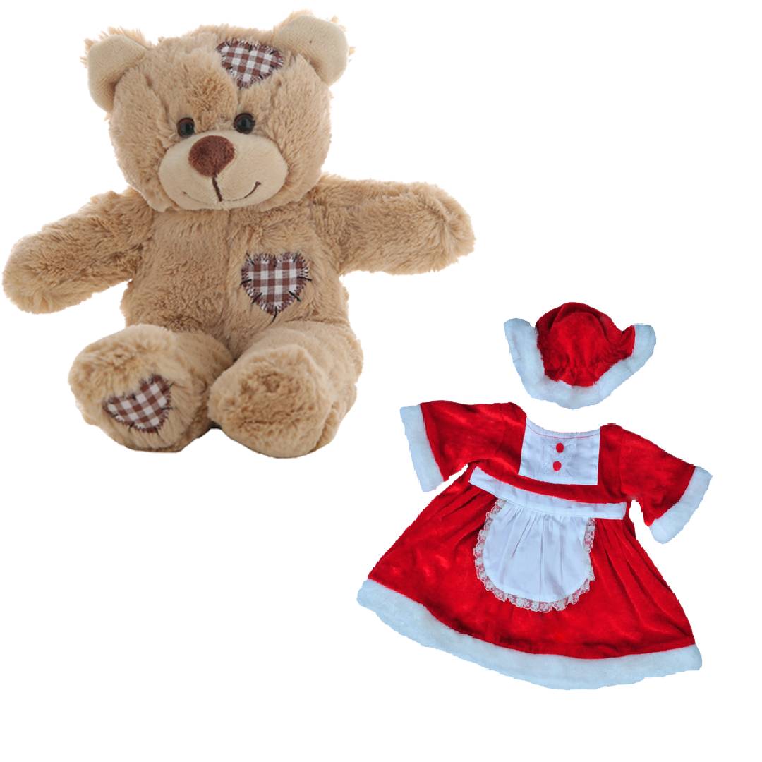 Brown Bear Plush 8 Inch with Mrs. Claus Outfit 16 Inch
