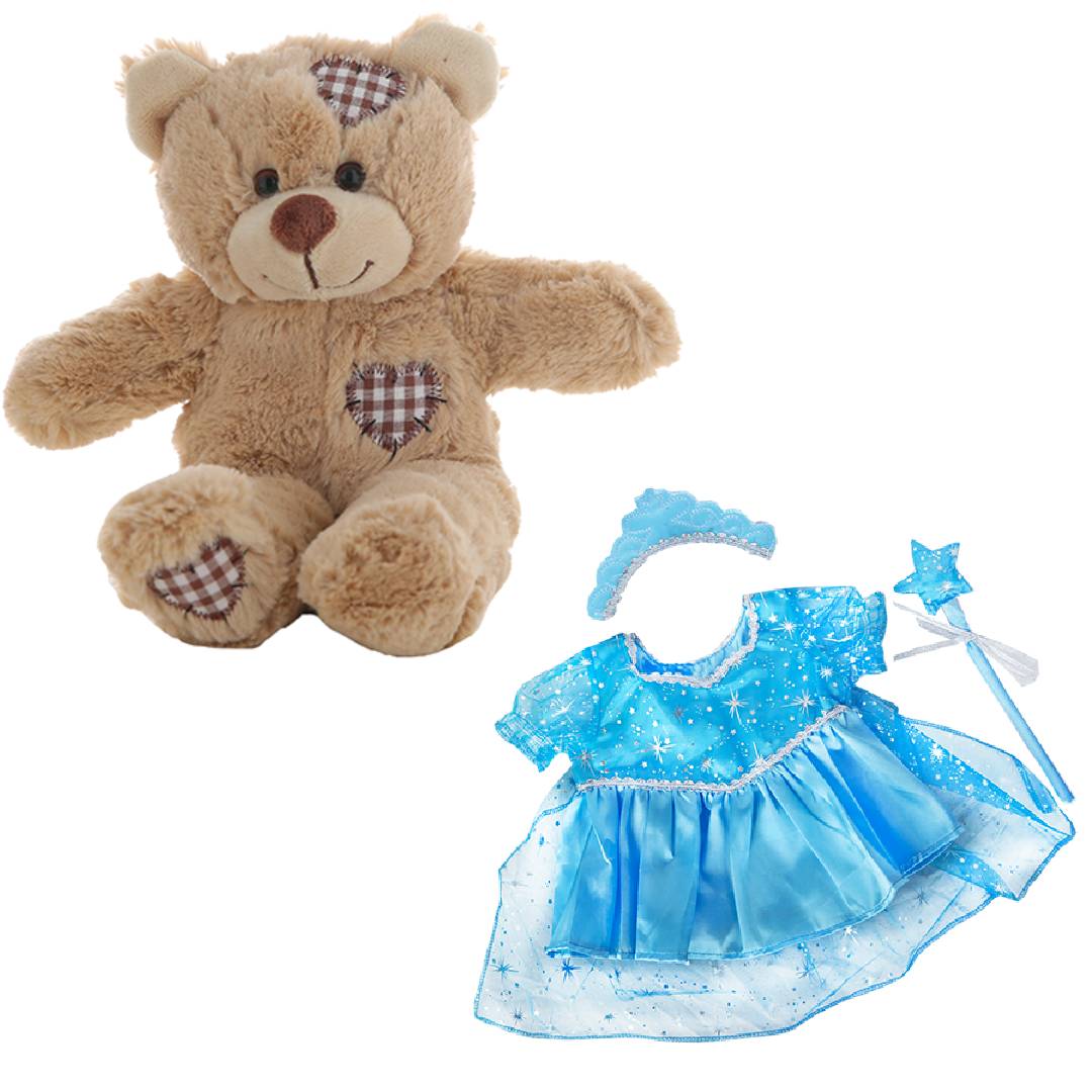 Brown Bear Plush 8 Inch with Blue Snow Princess Gown 16 Inch