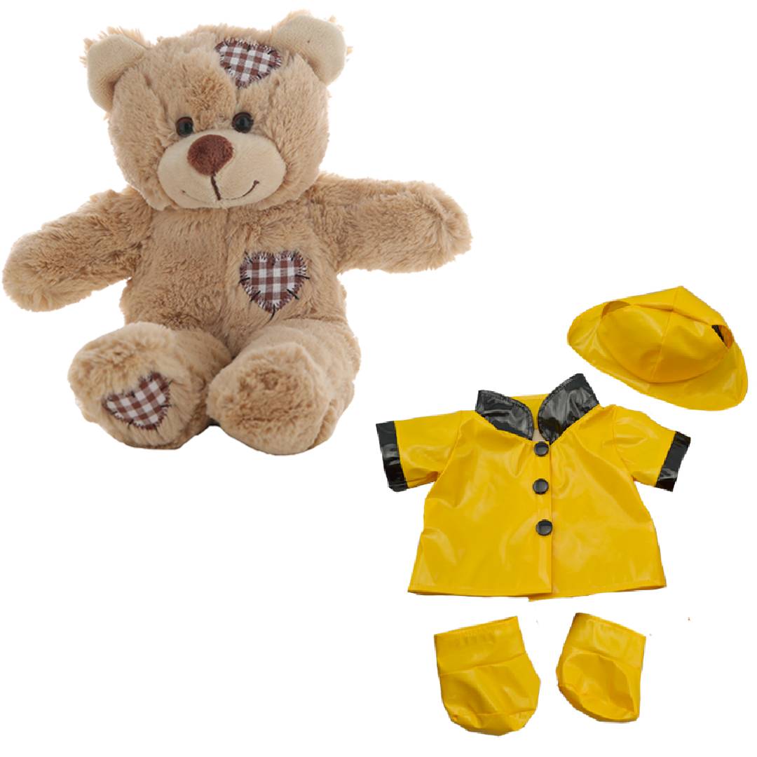 Brown Bear Plush 8 Inch with Yellow Rain Slicker & Boots 16 Inch