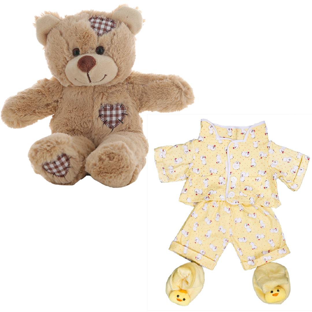 Brown Bear Plush 8 Inch with Yellow Chicken Jammies & Slippers