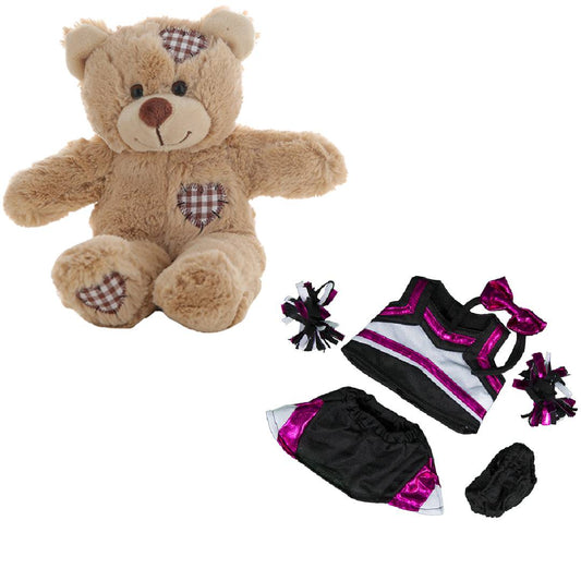 Brown Patches Bear 8 Inch with Hot Pink & Black Cheerleader Uniform