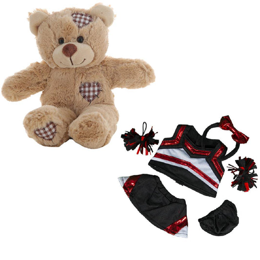 Brown Patches Bear 8 Inch with Red & Black Cheerleader Uniform