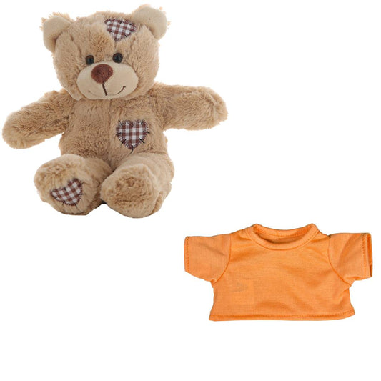 Brown Patches Bear 8 Inch with Orange T-Shirt – Plush Toy Outfit