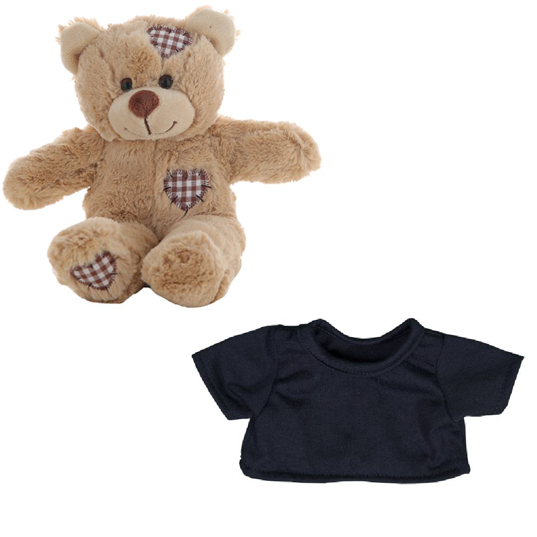 Brown Patches Bear 8 Inch with Navy Blue T-Shirt – Plush Toy Outfit