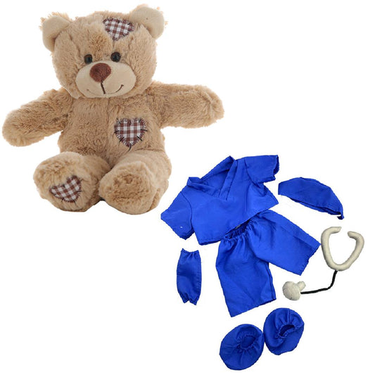 Brown Patches Bear 8 Inch with Dark Blue Scrubs – Plush Toy Outfit