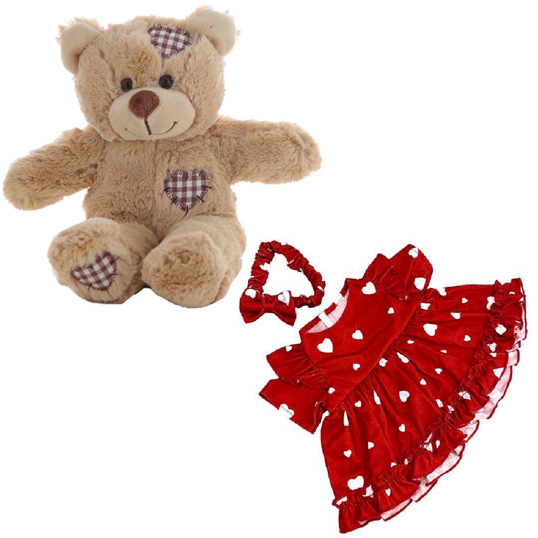 Brown Patches Bear 8 Inch with Lotta Love Dress & Headband