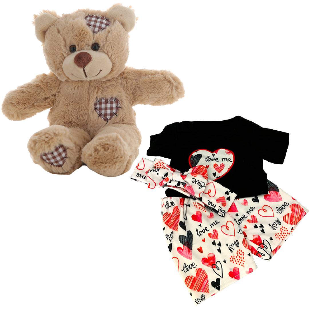 Brown Patches Bear 8 Inch with Funky Hearts Outfit – Plush Toy