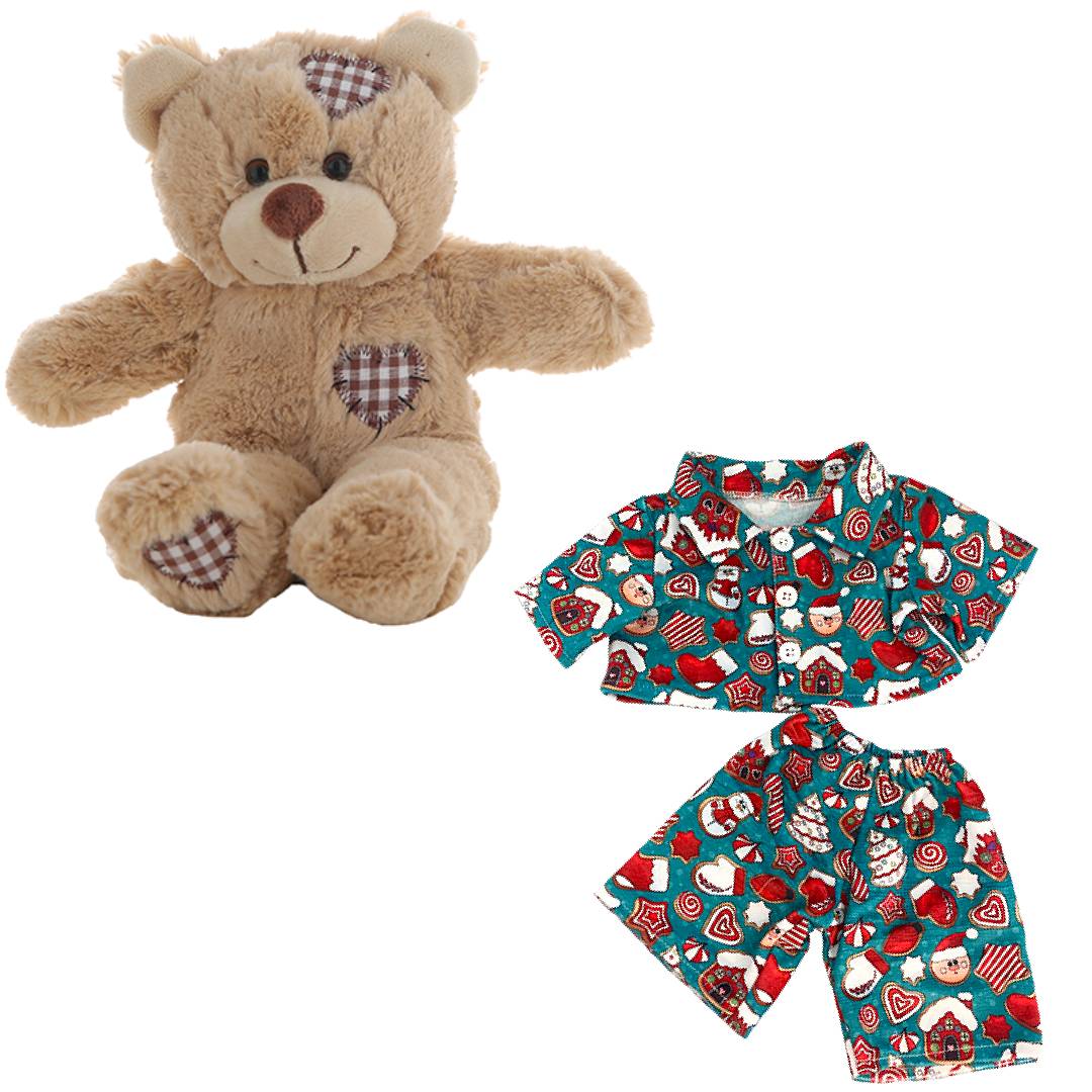 Brown Patches Bear 8 Inch with Gingerbread Pajamas – Holiday Plush