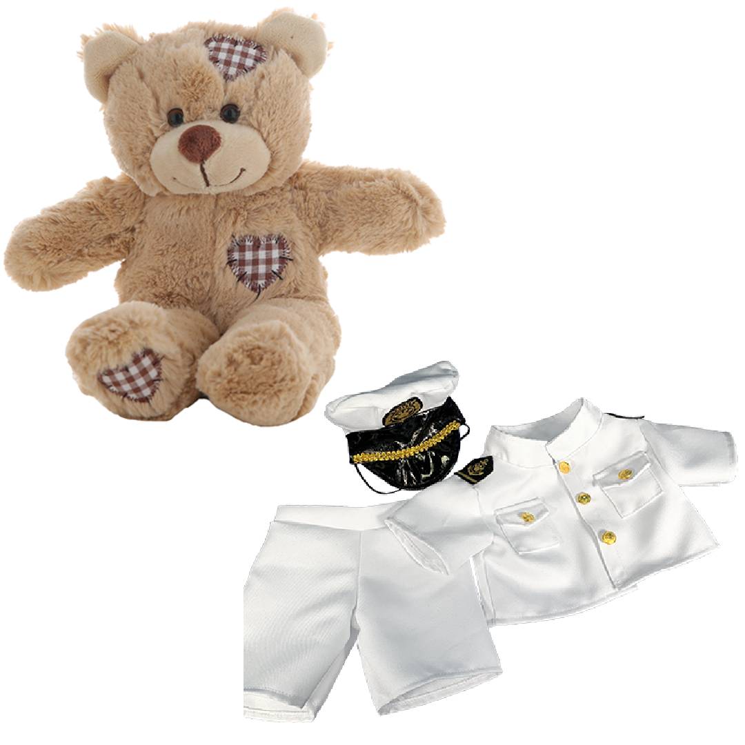 Brown Patches Bear 8 Inch with Navy Whites Uniform Plush