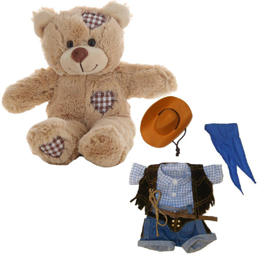 Brown Patches Bear 8 Inch Plush with Cowboy Outfit & Brown Hat