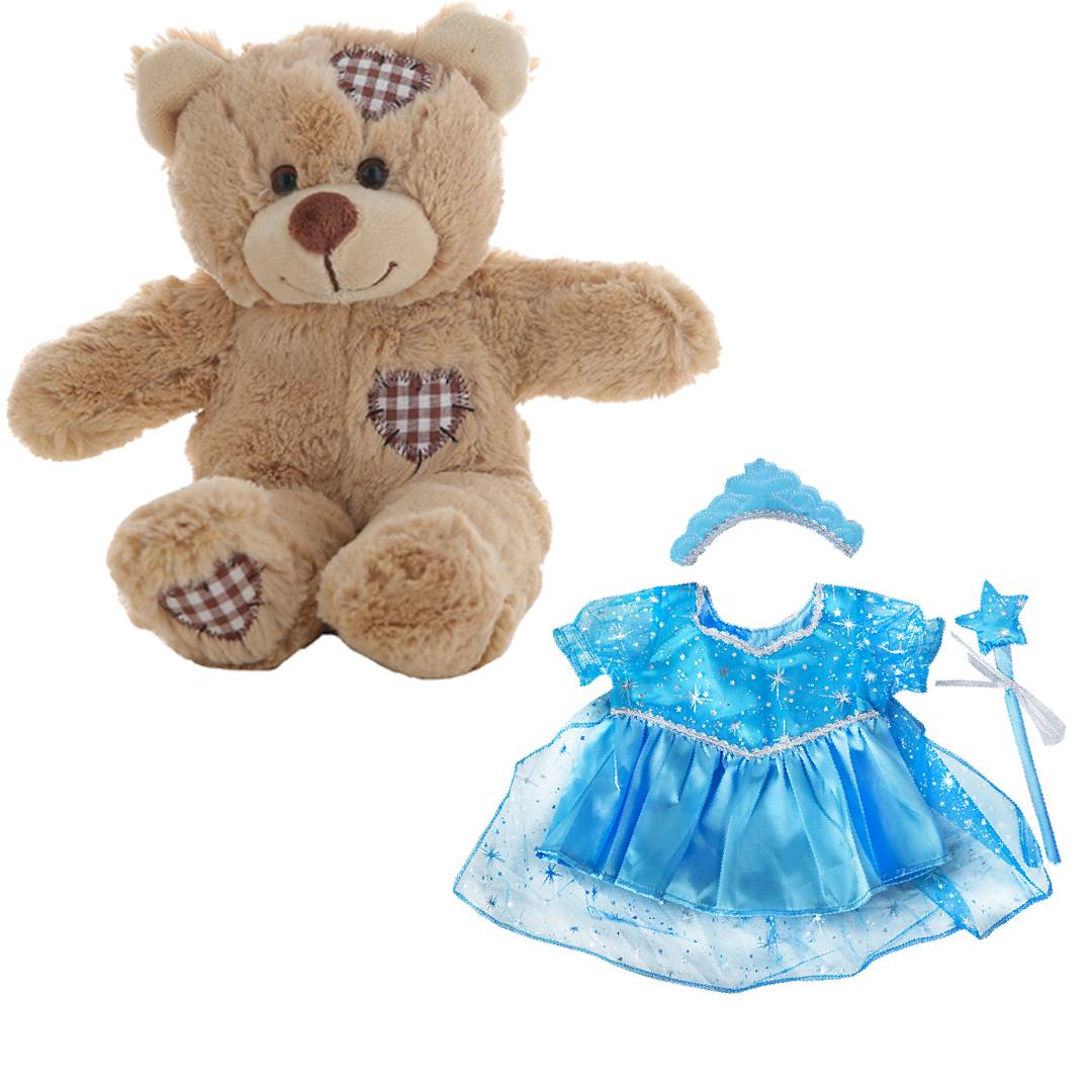 Brown Patches Bear 8 Inch Plush with Light Blue T-Shirt Outfit
