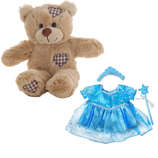 Brown Patches Bear 8 Inch Plush with Light Blue T-Shirt Outfit