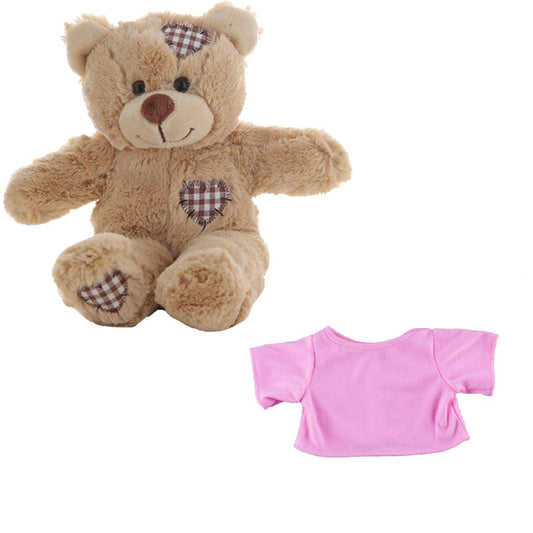 Brown Patches Bear 8 Inch Plush with Pink T-Shirt Outfit