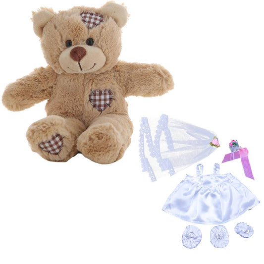Brown Patches Bear 8 Inch Plush with Bride Outfit, Veil & Bouquet