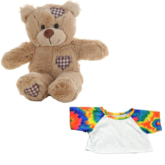 Brown Patches Bear 8 Inch Plush with Tie Dye SpecialTee Outfit