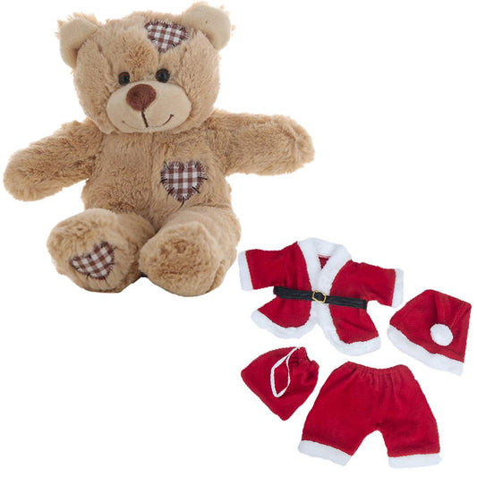 Brown Patches Bear 8 Inch Plush with Santa Claus Christmas Outfit