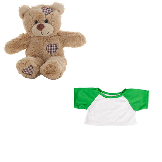 8 Inch Brown Bear Plush with White & Green Tee – 16” Size