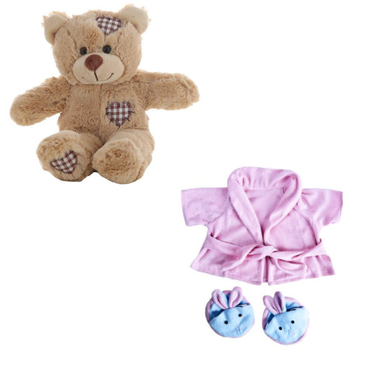 8 Inch Brown Bear Plush with Pink Bathrobe & Bunny Slippers