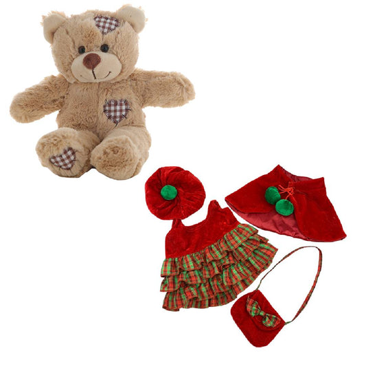 8 Inch Brown Bear Plush with Christmas Dress, Hat & Cape – 16 Inch