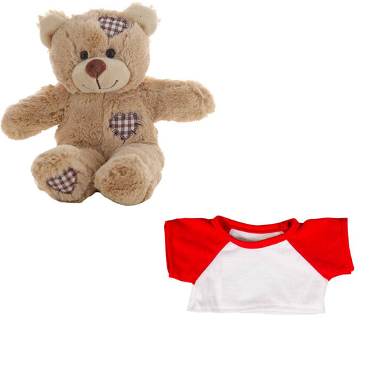 Brown Bear 8 Inch with White & Red Tee Plush Toy