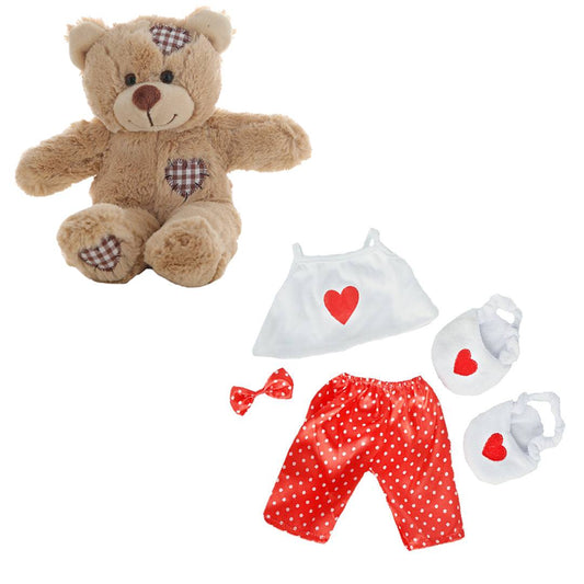 8 Inch Brown Bear Plush with Satin Heart PJs & Slippers – 16 Inch