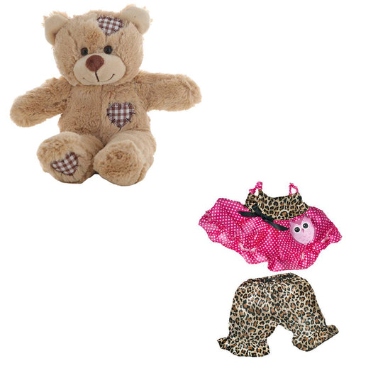 8 Inch Brown Bear Plush with Cute Leopard Owl Outfit – 16 Inch