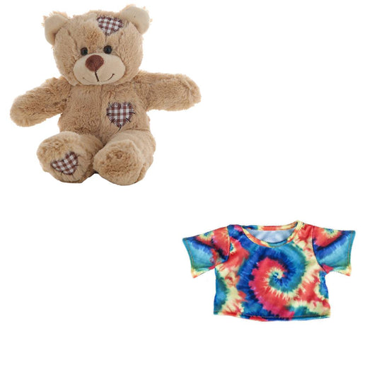 8 Inch Brown Bear Plush with Tie-Dye T-Shirt Outfit – 16 Inch