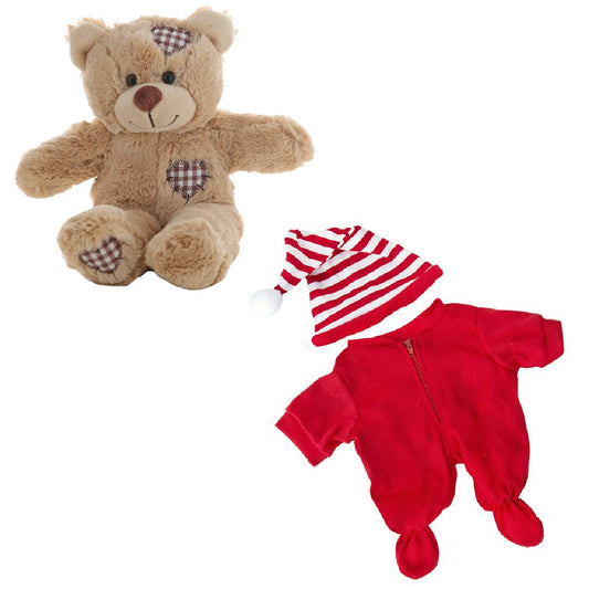 8 Inch Brown Bear Plush with Red Drop-Seat Pajamas & Cap – 16 Inch