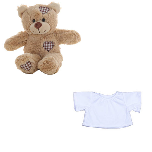 8 Inch Brown Bear Plush with White T-Shirt Outfit – 16 Inch