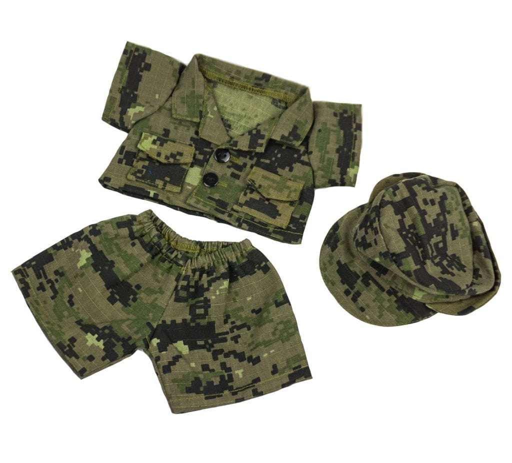 Army camo outfit for 8-inch stuffed toy with cap