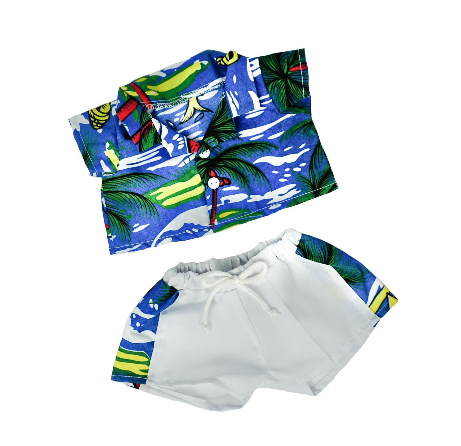 16-inch stuffed toy Hawaiian shirt & shorts set – tropical plush outfit for teddy bears.