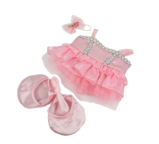 8-inch pink ballerina outfit for stuffed animals with tutu, ballet shoes, and bow headband