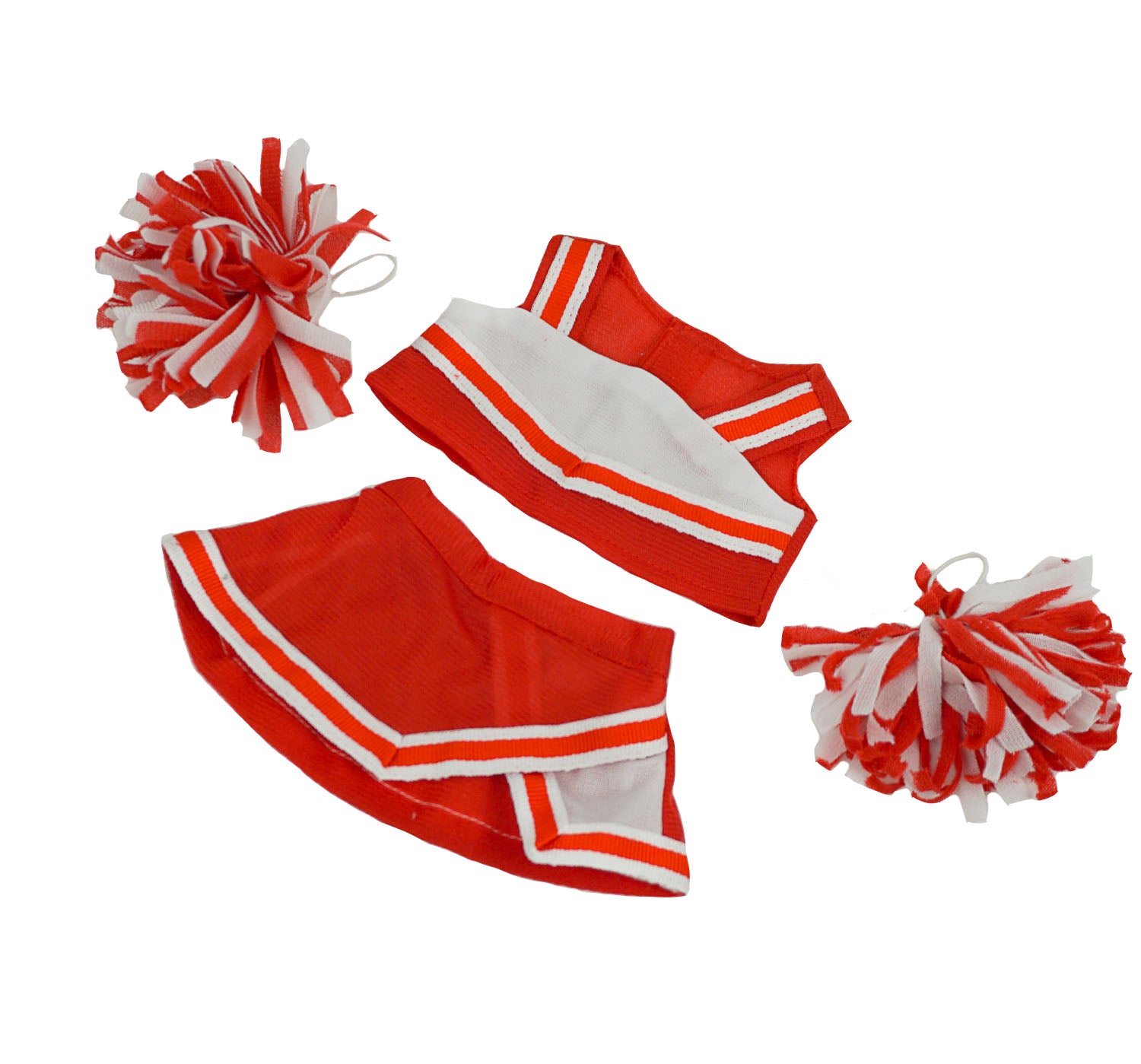 Red cheerleader outfit for 8-inch stuffed animal with pom-poms
