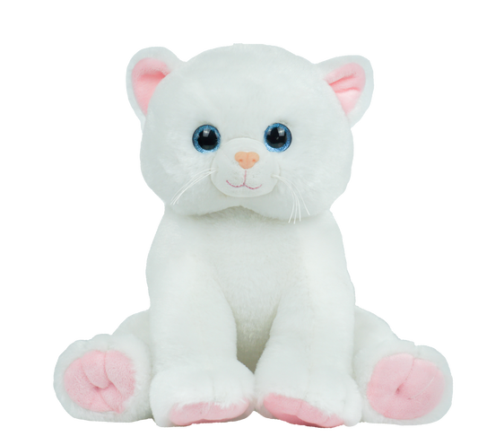 White Kitty 16-inch stuffed toy, soft and cuddly plush cat with embroidered details.
