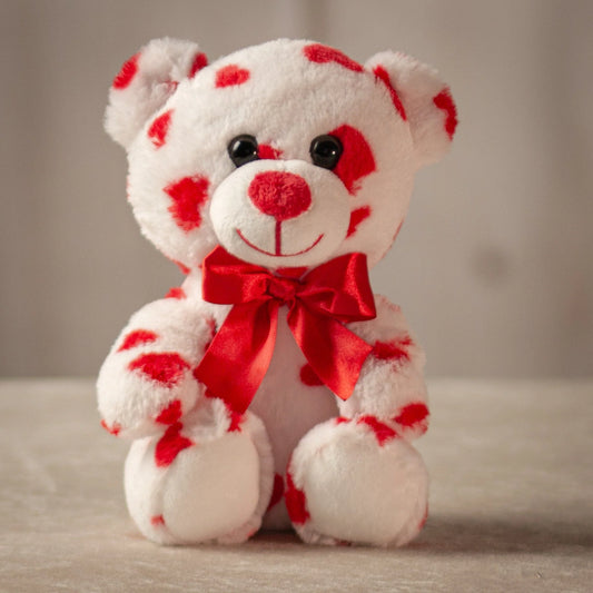 7.5 Inch Heart Print Bear - Cute Plush Toy for Gifting