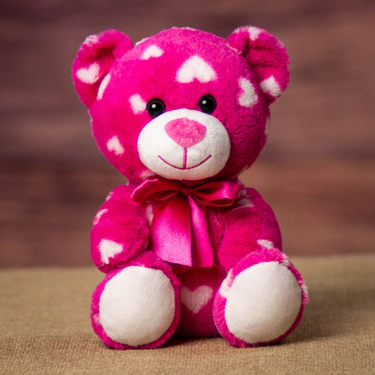 7.5 Inch Heart Print Bear - Cute Plush Toy for Gifting